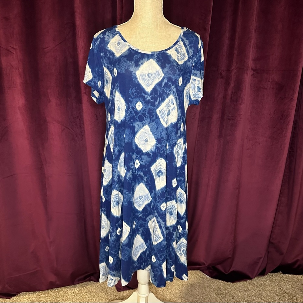 Blue and White T-Shirt Dress, XL